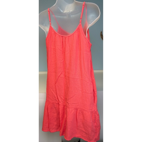 XS Gauze Tiered Mini Dress Universal Thread Bright Coral Adjustable Straps - Picture 5 of 8